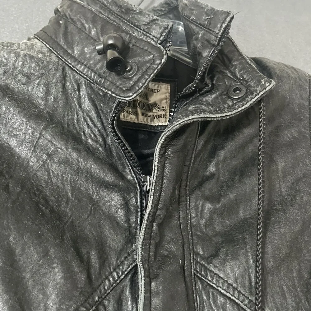 Vintage 90s Soha Fashion’s Boys Charcoal Black Leather Bomber Jacket Sz M